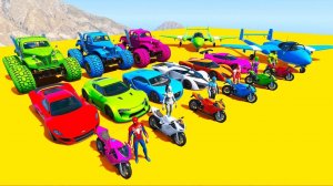 Мультяшные разноцветные бульдозеры и мотоциклы с супергероями для детей и детских песен