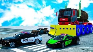 Гигантский грузовик против полицейской машины | АВТОМОБИЛИ и МОТОЦИКЛЫ с грузовиком-МОНСТРОМ и полиц