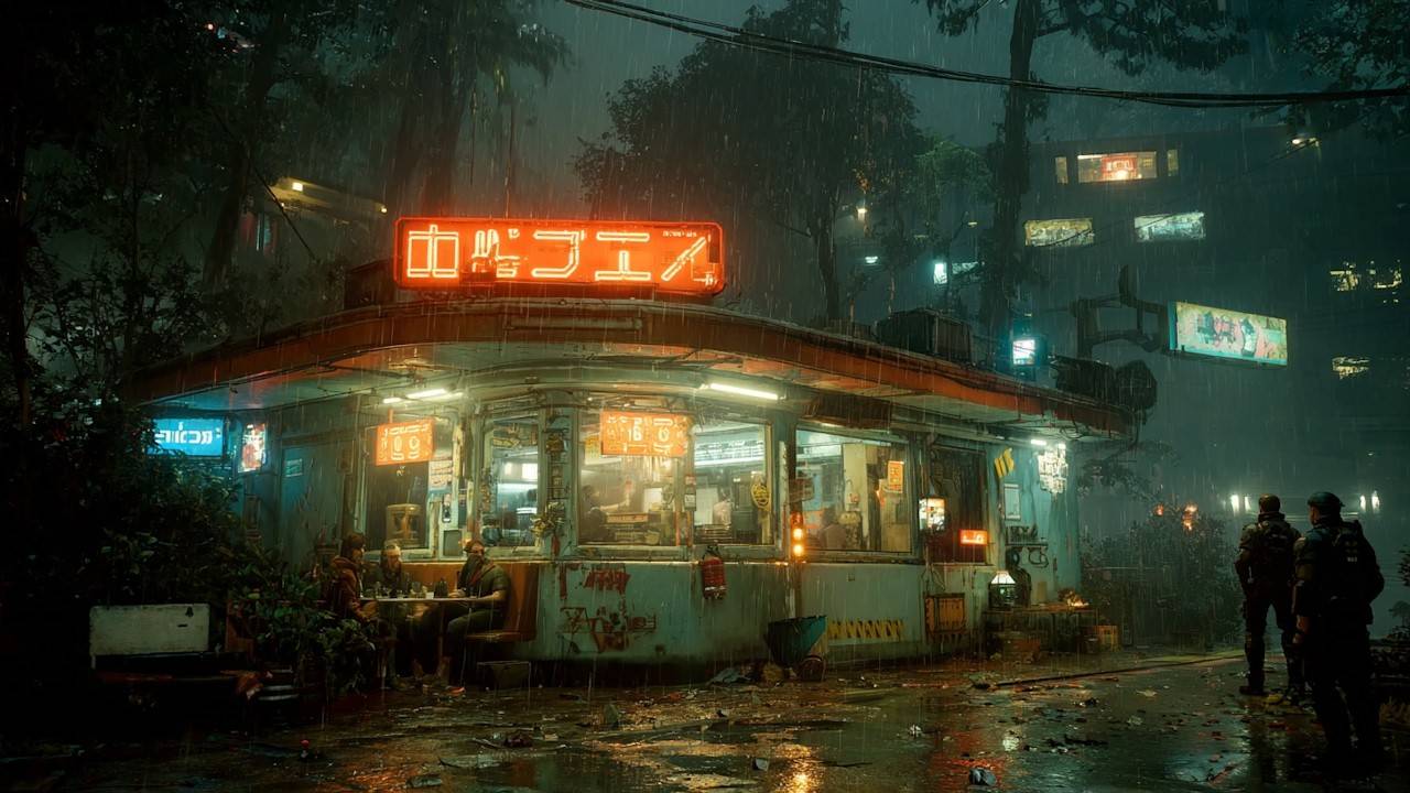 Neon Cafés / Cyberpunk Patrol on the Street