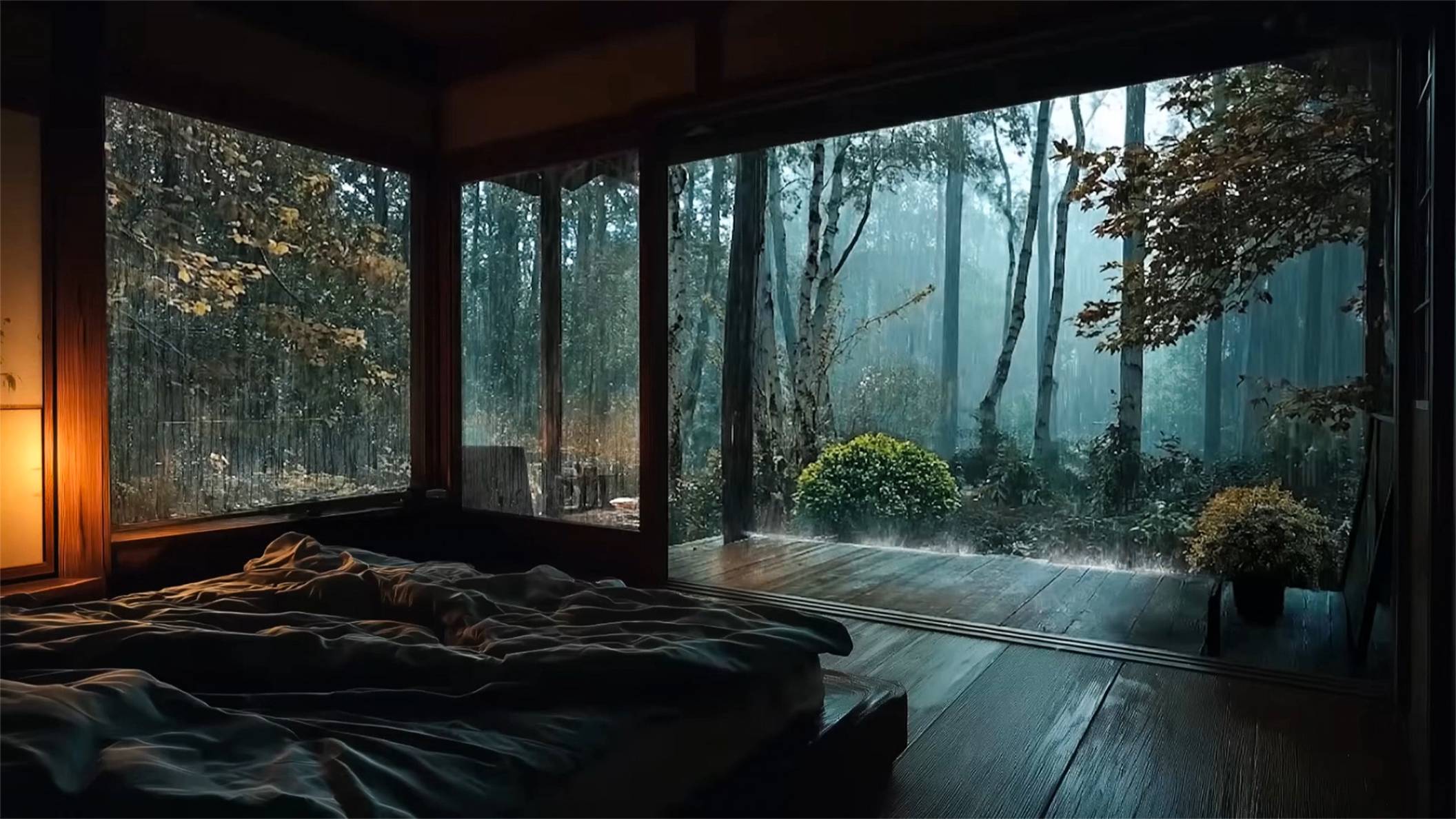 Лесной дождь за окном | Уютная спальня и звуки дождя для сна и релакса смотреть онлайн