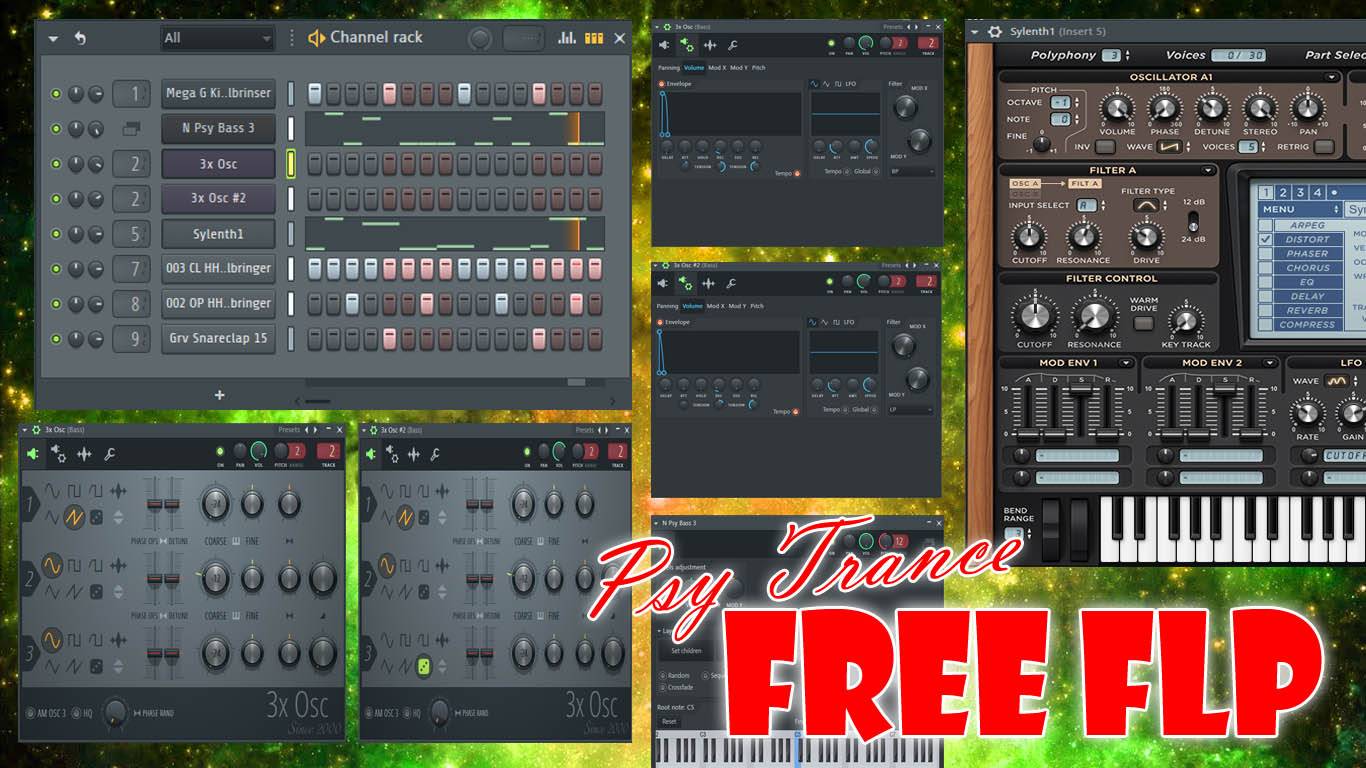 Free FLP 3x Osc Layer Psy Trance Bass и Lead c модуляциями в Sylenth1