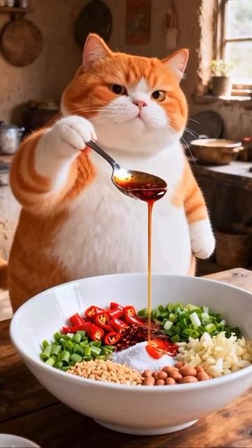 Рыжий котик готовит вкусняшку