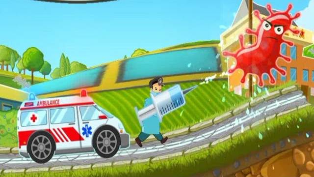 Мультики про машинки. Скорая помощь спасает город от микробов.
