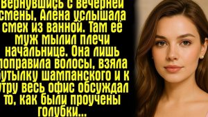 Вернувшись с вечерней смены, Алёна услышала смех из ванной. Там её муж мылил плечи начальнице. Она.