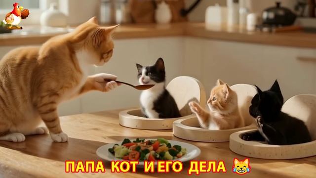 Папа Кот и его повседневные дела и заботы по воспитанию ребенка Котенка 😹 Юмор 😂 выпуск (5)