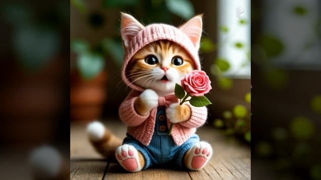 Котик милашка с розой смотреть онлайн