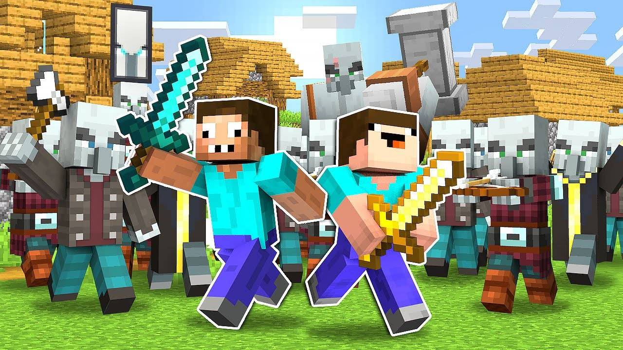 НУБ И ПРО ЗАЩИЩАЮТ ДЕРЕВНЮ ЖИТЕЛЕЙ ОТ МЕГА РЕЙДА В МАЙНКРАФТ ! НУБИК И ТРОЛЛИНГ ЛОВУШКА MINECRAFT смотреть онлайн