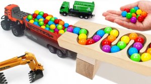 Для детей игры. Гонка шариков волновой склон. Экскаватор, Мусоровоз, Самосвал, Скорая помощь