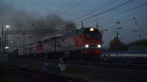 Тепловозы 2ТЭ25КМ-0419 и 2ТЭ116-0632. Отправление двойной тяги.