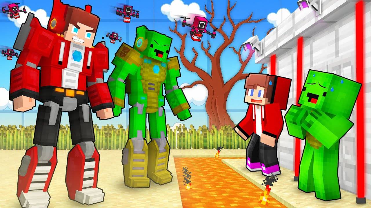 Джей Джей и Майки ТРАНСФОРМЕРЫ ПРОТИВ Дома охраны - Майнкрафт анимация
