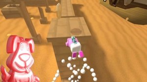 Розовый поросёнок в игре Super Bear Adventure вместе с желейным псом Стасиком.