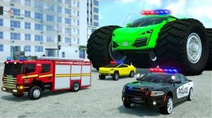 СПОРТИВНЫЙ АВТОМОБИЛЬ-МОНСТР и полицейская машина! - Большие колеса на спортивном автомобиле