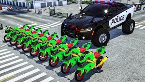 ПОЛИЦИЯ и МОТОЦИКЛЫ с грузовиком-МОНСТРОМ и полицейской машиной! Преступники на быстрых мотоциклах