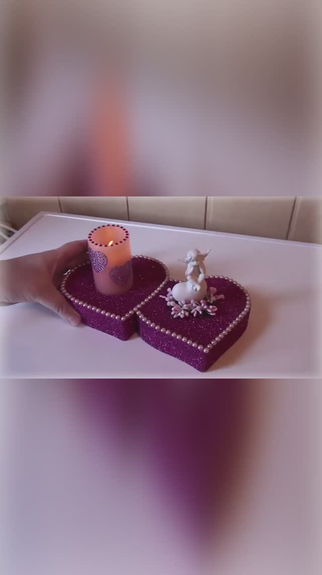 НЕОБЫЧНЫЙ ПОДСВЕЧНИК СЕРДЕЧКИС АНГЕЛАМИ.РУЧНАЯ РАБОТА