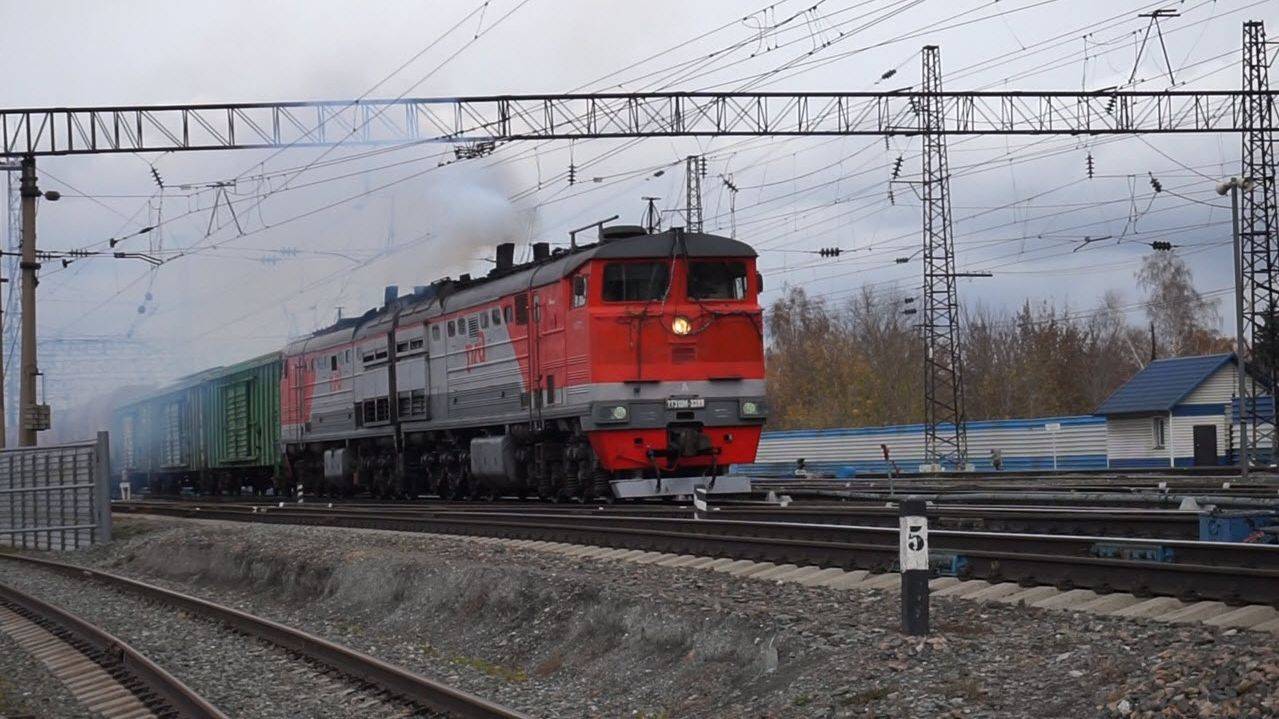 Тепловоз 2ТЭ10М-3389 с приветливой бригадой. Звук 10Д100.