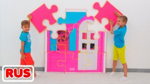 Ребята играют с волшебными пазлами! Видео от Влада и Ники!