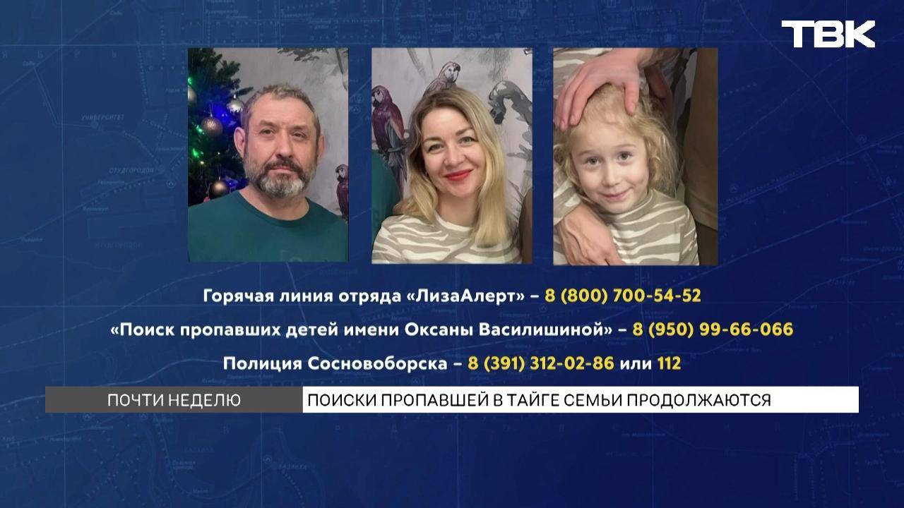 Пропавшую в тайге семью Усольцевых из Железногорска ищут почти неделю