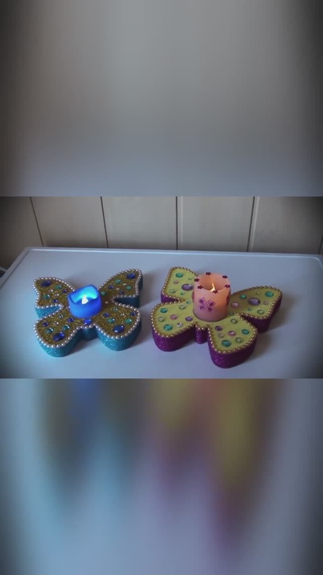 ПОДСВЕЧНИКИ РАЗНОЦВЕТНЫЕ БАБОЧКИ.РУЧНАЯ РАБОТА.