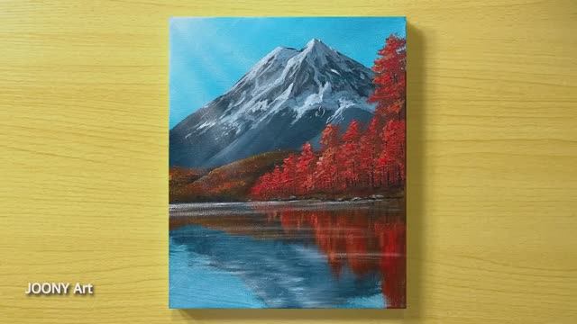 Осенний горный пейзаж с отражением в воде / Акриловая живопись для начинающих смотреть онлайн