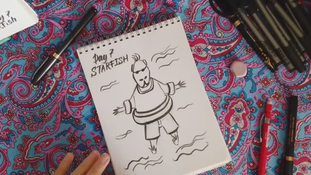 Inktober 2025 Day 7 - Starfish Инктобер - День 7 - Морская звезда Рисую своих любимых капибар