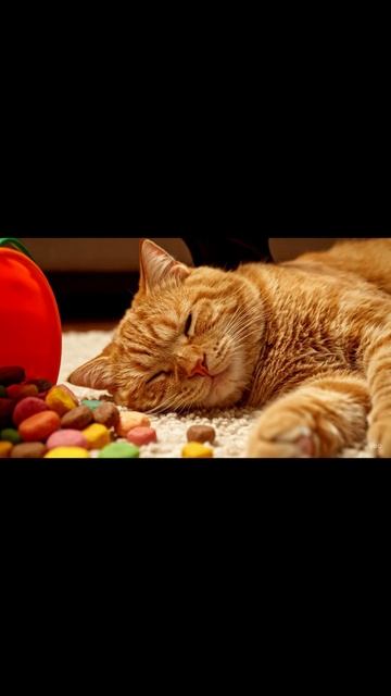Последствия Хэллоуина: кот впал в "конфетную кому" 🍬 | Halloween Candy Coma #shorts #funny