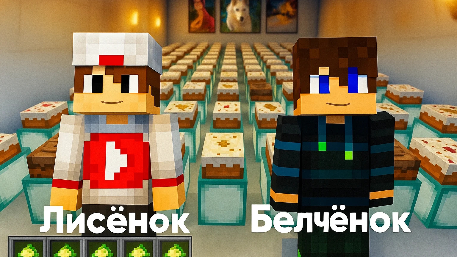Мы с Лисёнком должны найти из 100 тортиков 10 настоящих в Майнкрафт {Белчёнок™}