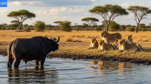 Африканский черный буйвол бросил вызов двадцати львам!