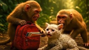 Мультики для детей. Обезьянки обежают маленького котика, мультфильм детям