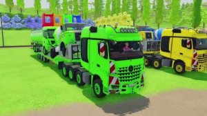 ДЕТСКИЙ ИГРУШЕЧНЫЙ АВТОВОЗ ПЕРЕВОЗИТ МОЛОКОВОЗ И БЕТОНОМЕШАЛКУ. МУЛЬТФИЛЬМ ДЛЯ МАЛЫШЕЙ.