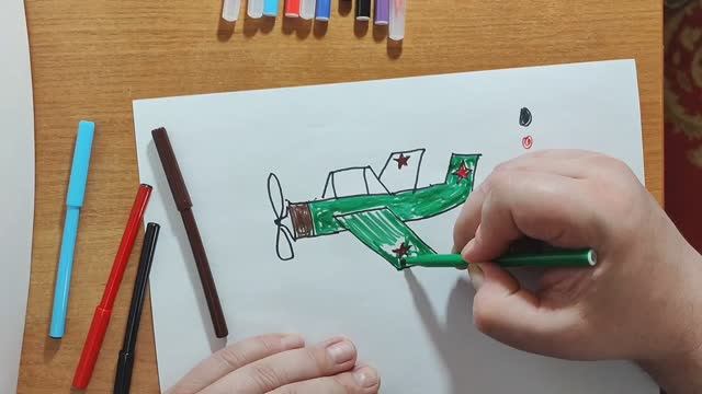Раз Для детей Рисуем раскрашиваем военный Самолет Рисунки развивающие познавательные для малышей