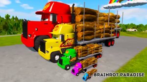 Большой и маленький длинномерный грузовик с брёвнами против поездов Томас _ BeamNG.Drive