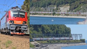 2ЭС4К с поездом на стоянку и ЭП20-030 с поездом №101 "Сочи" Москва–Адлер | Чемитоквадже