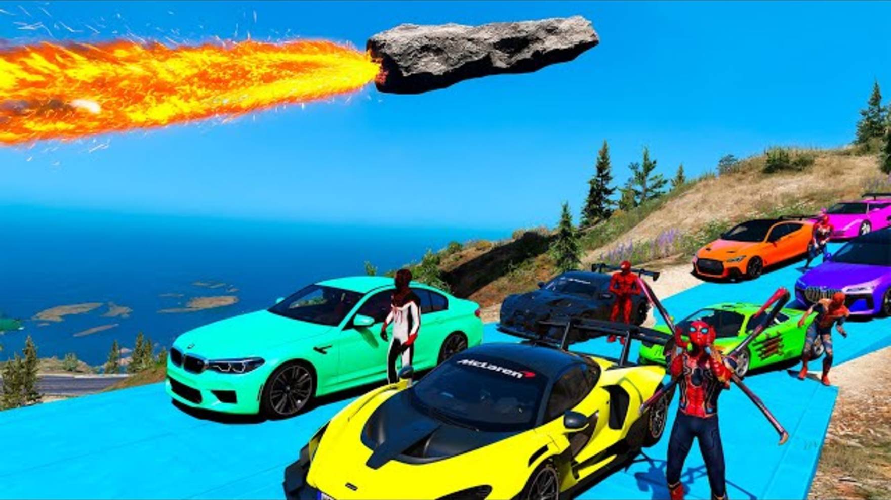 Супер паркур GTA 5: Супергерои против чудовищных червей и  метеоритами с ЛАВОЙ!