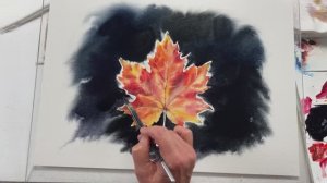 Рисуем «КЛЕНОВЫЙ ЛИСТ. Оттенки черного», акварель. Лилия Бето