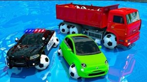 Футбольный мяч для автомобилей - АВТОМОБИЛИ и МОТОЦИКЛЫ с грузовиком-МОНСТРОМ и полицейской машиной!
