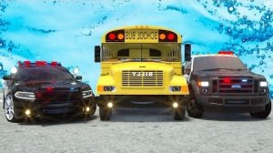 Школьный автобус Билли Тир в лужах-Городские герои на колесах-полицейский, мультяшная полицейская ма