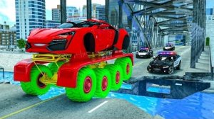 МОНСТР-ТРАК - прыжки с моста, Гигантские колеса спортивных автомобилей - полицейская погоня