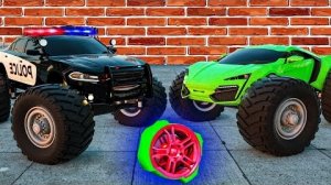 Спортивный автомобиль украл большие колеса - АВТОМОБИЛИ и МОТОЦИКЛЫ с ГРУЗОВИКОМ-МОНСТРОМ и полицейс