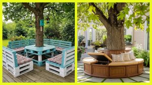 Зона отдыха вокруг дерева в саду: уют и гармония с природой 🌳