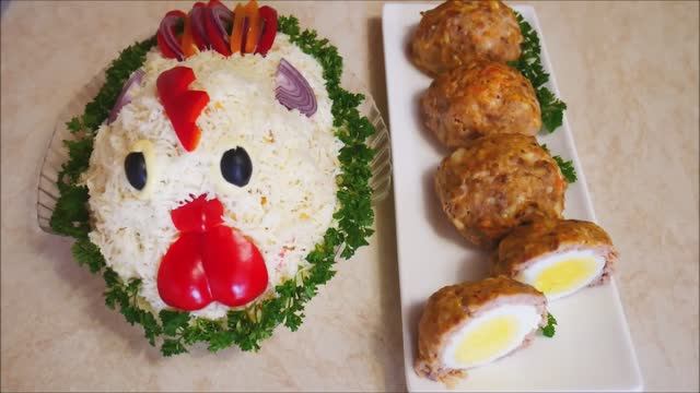 Салат ПЕТУШОК и МЯСНЫЕ зразы с яйцом Блюда на праздничный стол Салат с крабовыми палочками