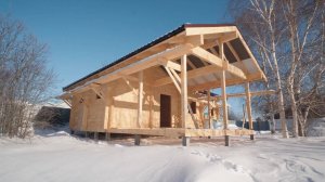 Баня из клееного бруса с террасой и комнатой отдыха 48 м²