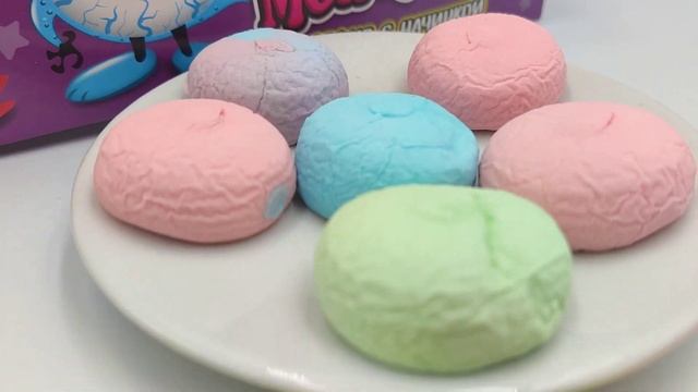Зефир с начинкой ПЛЮШКИ МОНСТРИКИ. Ассорти клубника, дыня, голубика. Набор 24шт по 15гр