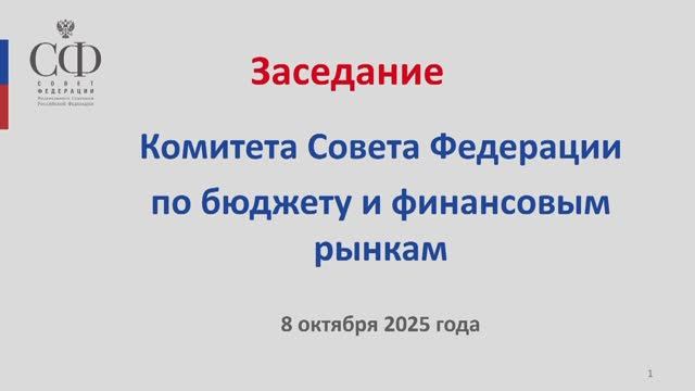 Заседание Комитета Совета Федерации по бюджету и финансовым рынкам, 8 октября 2025 года