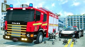 пожарная машина, полицейский и спортивный автомобиль - АВТОМОБИЛИ и МОТОЦИКЛЫ с грузовиком-МОНСТРОМ