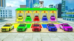 Разноцветный бассейн, Изучите цвета, чтобы раскрасить машину - соревнования по полицейской машине 29