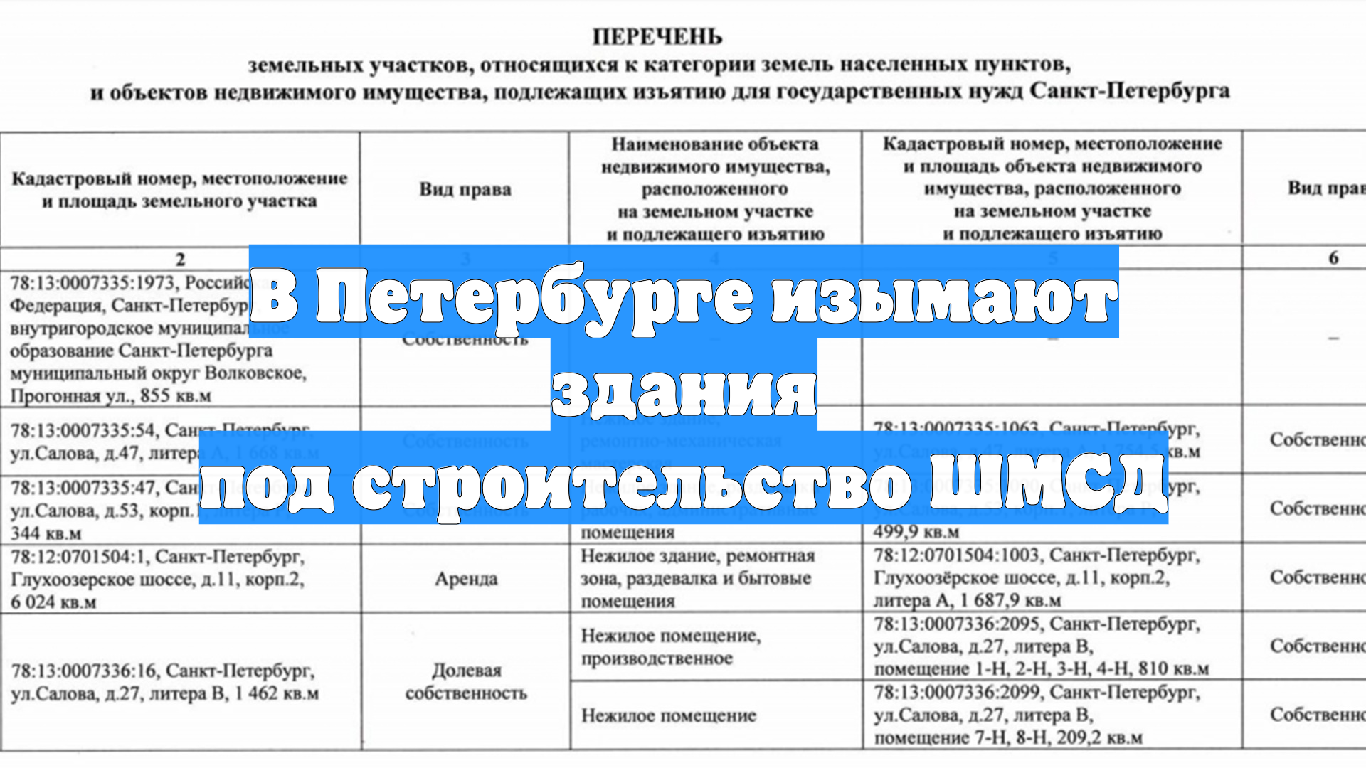 В Петербурге изымают здания под строительство ШМСД