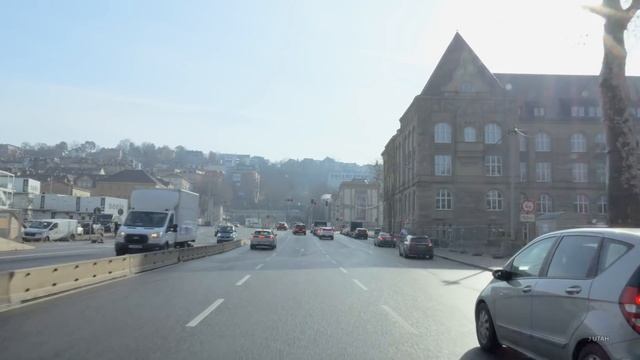 Штутгарт, Германия, 4K - Утренняя поездка - Поездка по центру города