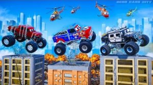 Злые грузовики-монстры неистовствуют против полицейских машин | Эпическая спасательная миссия автомо