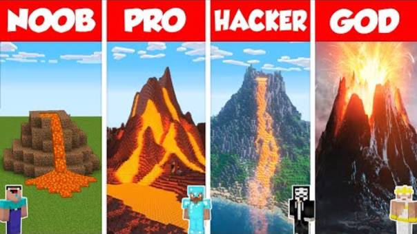 Minecraft TNT VOLCANO HOUSE BUILD CHALLENGE - NOOB Vs PRO Vs HACKER Vs GOD _ Animation