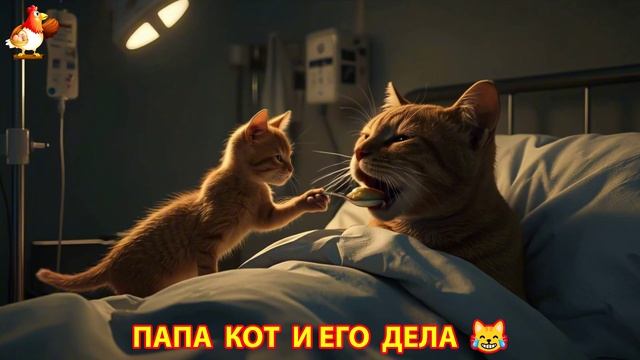 Папа Кот и его повседневные дела и заботы по воспитанию ребенка Котенка  Юмор  выпуск 11